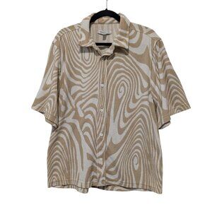 Urban Outfitters Mens Size L White Tan Ryan Swirly Terry Button Front S/S Shirt